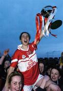 26 November 2006; Fiona Courtney, Donaghmoyne captain, celebrates at the end of the game. VHI Healthcare All-Ireland Ladies Senior Club Championship Final, Donaghmoyne v Carnacon, Pairc Na nGael, Dromard, Co Longford. Picture credit: David Maher / SPORTSFILE
