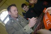 28 November 2006; Trevor Molloy, St Patrick's Athletic F.C., signs autographs for children from St Michael's CBS, Inchicore, after a press conference ahead of the FAI Carlsberg Senior Challenge Cup Final on 3rd December 2006. St Michael's CBS, Inchicore, Dublin. Picture credit: David Maher / SPORTSFILE