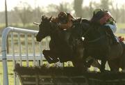 2 December 2006; Sophist, left, with Philip Elliott, up jump the last on their way to winning The Winter Festival Juvenile 3YO Hurdle from second place Financial Reward with Davy Condon. Fairyhouse Racecourse, Ratoath, Co. Meath. Picture credit: Matt Browne / SPORTSFILE