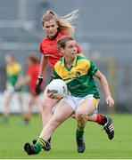 30 August 2014; Anna Conlon, Leitrim, in action against Meagan Doherty, Down. TG4 All-Ireland Ladies Football Intermediate Championship, Semi-Final, Down v Leitrim, Cusack Park, Mullingar, Co. Westmeath. Picture credit: Oliver McVeigh / SPORTSFILE