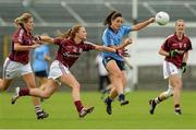 30 August 2014; Sinead Goldrick, Dublin, in action against Barbara Hannon, Galway. TG4 All-Ireland Ladies Football Senior Championship, Semi-Final, Dublin v Galway, Cusack Park, Mullingar, Co. Westmeath. Picture credit: Oliver McVeigh / SPORTSFILE