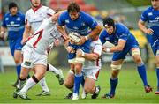 30 August 2014; Mike McCarthy, Leinster, is tackled by Andrew Warwick and Wiehahn Herbst, Ulster. Pre-Season Friendly, Leinster v Ulster. Tallaght Stadium, Tallaght, Co. Dublin. Picture credit: Matt Browne / SPORTSFILE