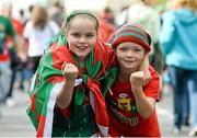 30 August 2014; Mayo supporters, Lucy Hickson, aged 10, left, and her sister Abbey, aged 8, from Ballycastle, Co. Mayo, on their way to the game. GAA Football All Ireland Senior Championship, Semi-Final Replay, Kerry v Mayo, Gaelic Grounds, Limerick. Picture credit: Dáire Brennan / SPORTSFILE