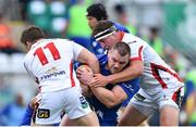 30 August 2014; Cian Healy, Leinster, is tackled by Craig Gilroy, left, and Rob Herring, Ulster. Pre-Season Friendly, Leinster v Ulster. Tallaght Stadium, Tallaght, Co. Dublin. Picture credit: Ramsey Cardy / SPORTSFILE