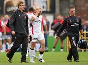 30 August 2014; Stuart Olding, Ulster, leaves the pitch injured during the game against Leinster. Pre-Season Friendly, Leinster v Ulster. Tallaght Stadium, Tallaght, Co. Dublin. Picture credit: Matt Browne / SPORTSFILE