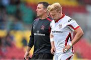 30 August 2014; Ulster's Stuart Olding leaves the field with an injury late in the first half. Pre-Season Friendly, Leinster v Ulster. Tallaght Stadium, Tallaght, Co. Dublin. Picture credit: Ramsey Cardy / SPORTSFILE