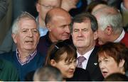 30 August 2014; Former European Commissioner for Internal Market and Services, Charlie McCreevy, left, and Irish businessman and racehorse owner, JP McManus watch on during the game. GAA Football All Ireland Senior Championship, Semi-Final Replay, Kerry v Mayo. Gaelic Grounds, Limerick. Picture credit: Stephen McCarthy / SPORTSFILE