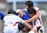 30 August 2014; Mike McCarthy, Leinster, is tackled by Ricky Andrew, left, and Dan Tuohy, Ulster. Pre-Season Friendly, Leinster v Ulster. Tallaght Stadium, Tallaght, Co. Dublin. Picture credit: Ramsey Cardy / SPORTSFILE