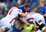 30 August 2014; Byran Byrne, Leinster, is tackled by Ruaidhri Murphy, left, and Nick Williams, Ulster. Pre-Season Friendly, Leinster v Ulster. Tallaght Stadium, Tallaght, Co. Dublin. Picture credit: Ramsey Cardy / SPORTSFILE