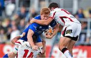 30 August 2014; Tom Denton, Leinster, is tackled by Michael Allen, left, and Jared Payne, Ulster. Pre-Season Friendly, Leinster v Ulster. Tallaght Stadium, Tallaght, Co. Dublin. Picture credit: Ramsey Cardy / SPORTSFILE
