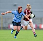 30 August 2014; Mairead Coyne, Galway, in action against  Lindsay Peat, Dublin. TG4 All-Ireland Ladies Football Senior Championship, Semi-Final, Dublin v Galway, Cusack Park, Mullingar, Co. Westmeath. Picture credit: Oliver McVeigh / SPORTSFILE