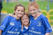 30 August 2014; Leinster supporters, from left, nine year old, Faye Monaghan with her sisters, six year old, Ruby and, ten year old, Lily, from Castleknock, Co. Dublin, ahead of the game. Pre-Season Friendly, Leinster v Ulster. Tallaght Stadium, Tallaght, Co. Dublin. Picture credit: Matt Browne / SPORTSFILE