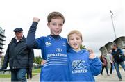 30 August 2014; Leinster supporters Connor Fitzgerald, left, and Harry Owens, both aged 6, from Sallins, Co. Kildare, ahead of the game. Pre-Season Friendly, Leinster v Ulster. Tallaght Stadium, Tallaght, Co. Dublin. Picture credit: Ramsey Cardy / SPORTSFILE
