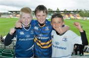 30 August 2014; Leinster supporters, from left, Ryan Weston, from Kilbeggan, Co. Westmeath, Sam Buggy-Browne, from Portlaoise, Co. Laois, and Jacob Browne from Kilbeggan, Co. Westmeath ahead of the game. Pre-Season Friendly, Leinster v Ulster. Tallaght Stadium, Tallaght, Co. Dublin. Picture credit: Matt Browne / SPORTSFILE