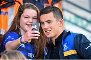 30 August 2014; Leinster's Noel Reid has his photograph taken with a fan. Pre-Season Friendly, Leinster v Ulster. Tallaght Stadium, Tallaght, Co. Dublin. Picture credit: Ramsey Cardy / SPORTSFILE