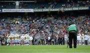 30 August 2014; A member of the groundstaff tends to the pitch during a break in the game. Croke Park Classic 2014, Penn State v University of Central Florida. Croke Park, Dublin. Picture credit: Brendan Moran / SPORTSFILE