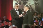 24 November 2006; Michael Lyster, from RTE, speaking with Tipperary manager Michael 'Babs' Keating at the 2006 Vodafone GAA All-Star Awards. Citywest Hotel, Dublin. Picture credit: Brendan Moran / SPORTSFILE