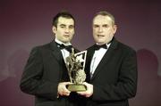 24 November 2006; At the 2006 Vodafone GAA All-Star Awards are, Donegal footballer and All-Star award winner Karl Lacey with Charlie O'Donnell. Citywest Hotel, Dublin. Picture credit: Ray McManus / SPORTSFILE