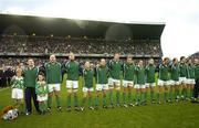 26 November 2006; Mascots Stuart Murless, left, and Jack Jacob with the Irish team before the game. Autumn Internationals, Ireland v The Pacific Islands, Lansdowne Road, Dublin. Picture credit: Brendan Moran / SPORTSFILE