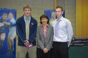 28 November 2006; UCD sports scholarship recipients John McCarthy, Gaelic Football, and John McClaffery, hurling, with Professor Mary Clayton, Vice President for students, at the Sports Scholarships Reception for the announcement of the 2006 scholarship recipients. Astra Hall, Student Centre, University College Dublin, Belfield Campus, Dublin. Picture credit: Damien Eagers / SPORTSFILE