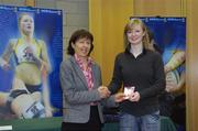 28 November 2006; UCD sports scholarship recipient Eimear Ni Fhalluin, Handball, with Professor Mary Clayton, Vice President for students, at the Sports Scholarships Reception for the announcement of the 2006 scholarship recipients. Astra Hall, Student Centre, University College Dublin, Belfield Campus, Dublin. Picture credit: Damien Eagers / SPORTSFILE