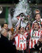 3 December 2006; Derry City captain Peter Hutton lifts the cup. FAI Carlsberg Senior Challenge Cup Final, Derry City v St Patrick's Athletic, Lansdowne Road, Dublin. Picture credit: Brian Lawless / SPORTSFILE