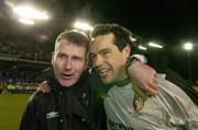 3 December 2006; Derry City manager Stephen Kenny, left, with goalkeeper David Forde, celebrate at the end of the game. FAI Carlsberg Senior Challenge Cup Final, Derry City v St Patrick's Athletic, Lansdowne Road, Dublin. Picture credit: David Maher / SPORTSFILE