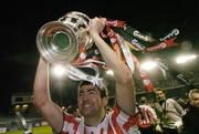 3 December 2006; Derry City captain Peter Hutton celebrates at the end of the game. FAI Carlsberg Senior Challenge Cup Final, Derry City v St Patrick's Athletic, Lansdowne Road, Dublin. Picture credit: David Maher / SPORTSFILE