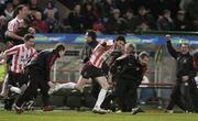3 December 2006; Derry City's Killian Brennan celebrates the winning goal, an own goal scored by St. Patrick's Athletic's Stephen Brennan. FAI Carlsberg Senior Challenge Cup Final, Derry City v St Patrick's Athletic, Lansdowne Road, Dublin. Picture credit: Brian Lawless / SPORTSFILE