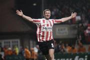 3 December 2006; Derry City's Clive Delaney celebrates scoring his side's second goal to take the match to extra time. FAI Carlsberg Senior Challenge Cup Final, Derry City v St Patrick's Athletic, Lansdowne Road, Dublin. Picture credit: Brian Lawless / SPORTSFILE