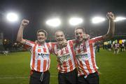 3 December 2006; Derry City players, left to right, Peter Hutton, Sean Hargan, and Gary Beckett, celebrate after the match. FAI Carlsberg Senior Challenge Cup Final, Derry City v St Patrick's Athletic, Lansdowne Road, Dublin. Picture credit: Brian Lawless / SPORTSFILE