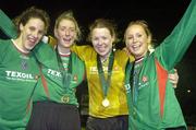 2 December 2006; Mayo League team-mates, from left, Marta Carter, Cora Staunton, Yvonne Byrne, goalkeeper, and Triona McNicolas celebrate victory. Women's FAI Senior Cup Final, UCD v Mayo League, Richmond Park, Dublin. Picture credit: Damien Eagers / SPORTSFILE