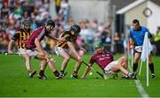 28 June 2014; David Burke, right, Galway, supported by team-mate Ronan Burke, in action against Aidan Fogarty, centre, and Richie Hogan, Kilkenny. Leinster GAA Hurling Senior Championship, Semi-Final Replay, Kilkenny v Galway, O'Connor Park, Tullamore, Co. Offaly. Picture credit: Piaras Ó Mídheach / SPORTSFILE