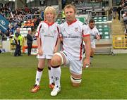 30 August 2014; Ulster captain Roger Wilson with mascot, nine year old, Caolan Plumb, from Letterkenny, Co. Donegal. Pre-Season Friendly, Leinster v Ulster. Tallaght Stadium, Tallaght, Co. Dublin. Picture credit: Matt Browne / SPORTSFILE