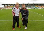 30 August 2014; Ulster's Chris Henry with mascots nine year old Caolan Plumb from Letterkenny, Co. Donegal. Pre-Season Friendly, Leinster v Ulster. Tallaght Stadium, Tallaght, Co. Dublin. Picture credit: Matt Browne / SPORTSFILE