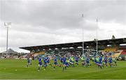 30 August 2014; The Leinster squad warm-up before the match. Pre-Season Friendly, Leinster v Ulster. Tallaght Stadium, Tallaght, Co. Dublin. Picture credit: Ramsey Cardy / SPORTSFILE