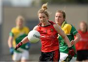 30 August 2014; Eliza Downey, Down, in action against Ailbhe Clancy, Leitrim. TG4 All-Ireland Ladies Football Intermediate Championship, Semi-Final, Down v Leitrim, Cusack Park, Mullingar, Co. Westmeath. Picture credit: Oliver McVeigh / SPORTSFILE