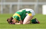 30 August 2014; A disappointed Roisin Fowley, Leitrim after missing a goal chance. TG4 All-Ireland Ladies Football Intermediate Championship, Semi-Final, Down v Leitrim, Cusack Park, Mullingar, Co. Westmeath. Picture credit: Oliver McVeigh / SPORTSFILE