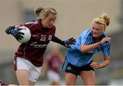 30 August 2014; Tracey Leonard, Galway, in action against Carla Rowe, Dublin. TG4 All-Ireland Ladies Football Senior Championship, Semi-Final, Dublin v Galway, Cusack Park, Mullingar, Co. Westmeath. Picture credit: Oliver McVeigh / SPORTSFILE