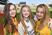 31 August 2014; Donegal supporters from left, Evelyn Doherty, Lauren McKeever and Yvonne Barr, from Buncrana, Co.Donegal , before the game. GAA Football All Ireland Senior Championship Semi-Final, Dublin v Donegal, Croke Park, Dublin. Picture credit: David Maher / SPORTSFILE