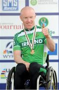 30 August 2014; Ireland's Mark Rohan celebrates with his Bronze Medal after finishing third in the Men's H2 Time Trial with a time of 31:16.53. 2014 UCI Paracyling World Road Championships, Greenville, South Carolina, USA. Picture credit: Jean Baptiste Benavent / SPORTSFILE