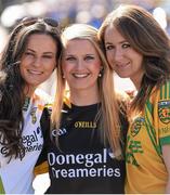 31 August 2014; Donegal supporters, from left, Grainne McLoone, Fiona and Emma Boyle, from Glentees, Co. Donegal, at the game. GAA Football All Ireland Senior Championship Semi-Final, Dublin v Donegal, Croke Park, Dublin. Picture credit: Stephen McCarthy / SPORTSFILE