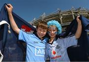 31 August 2014; Dublin supporters Conor Durkan, aged 10, left, and Anna-Marie Durkan, aged 8, from Templeogue, at the game. GAA Football All Ireland Senior Championship Semi-Final, Dublin v Donegal, Croke Park, Dublin. Picture credit: Stephen McCarthy / SPORTSFILE