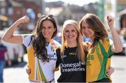 31 August 2014; Donegal supporters, from left, Grainne McLoone, Fiona and Emma Boyle, from Glentees, Co. Donegal, at the game. GAA Football All Ireland Senior Championship Semi-Final, Dublin v Donegal, Croke Park, Dublin. Picture credit: Stephen McCarthy / SPORTSFILE