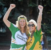 31 August 2014; Donegal supporters Keeva Ferry, left, and Frances Morris, from Letterkenny, Co. Donegal, on their way to the game. GAA Football All Ireland Senior Championship Semi-Final, Dublin v Donegal, Croke Park, Dublin. Picture credit: Dáire Brennan / SPORTSFILE