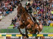 31 August 2014; Sarah Ennis on Horseware Stellor Rebound during the Jumping phase. Team Ireland Eventers became the first Irish athletes to secure a place in the 2016 Olympic Games to be held in Rio de Janeiro. 2014 Alltech FEI World Equestrian Games, Caen, France. Picture credit: Ray McManus / SPORTSFILE