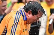 31 August 2014; RTE's Marty Morrissey partakes in the Ice Bucket Challenge during half time. GAA Football All Ireland Senior Championship, Semi-Final, Dublin v Donegal, Croke Park, Dublin. Picture credit: Ramsey Cardy / SPORTSFILE