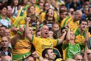 31 August 2014; Donegal supporters cheer on their team. GAA Football All Ireland Senior Championship Semi-Final, Dublin v Donegal, Croke Park, Dublin. Picture credit: David Maher / SPORTSFILE