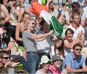 31 August 2014; Irish supporters celebrate after Aoife Clark on Fenyas Elegance had completed the Jumping phase. Team Ireland Eventers became the first Irish athletes to secure a place in the 2016 Olympic Games to be held in Rio de Janeiro. 2014 Alltech FEI World Equestrian Games, Caen, France. Picture credit: Ray McManus / SPORTSFILE