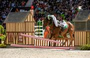 31 August 2014; Sam Watson holds on tight as Horseware Bushman stops at the 9th, which he ultimately cleared, during the Jumping phase. Team Ireland Eventers became the first Irish athletes to secure a place in the 2016 Olympic Games to be held in Rio de Janeiro. 2014 Alltech FEI World Equestrian Games, Caen, France. Picture credit: Ray McManus / SPORTSFILE